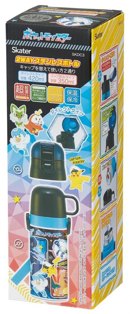 Pokémon SKDC3 Skater 24 Stainless Steel Water Bottle, Ultra-Lightweight, 2-Way, Direct Drinking, with Cup, Pokémon Character Water Bottle