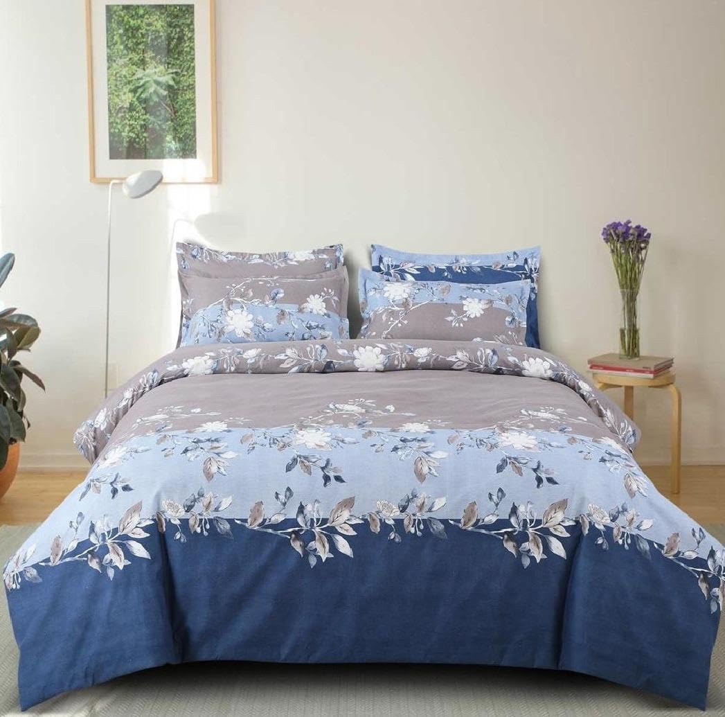 Beautiful Glace Cotton AC Comforter King Size, Double Bed Sheet, 2 Pillow Cover | 228 cm x 245 cm | Set of 4 Pieces, 160 TC, Blue king size