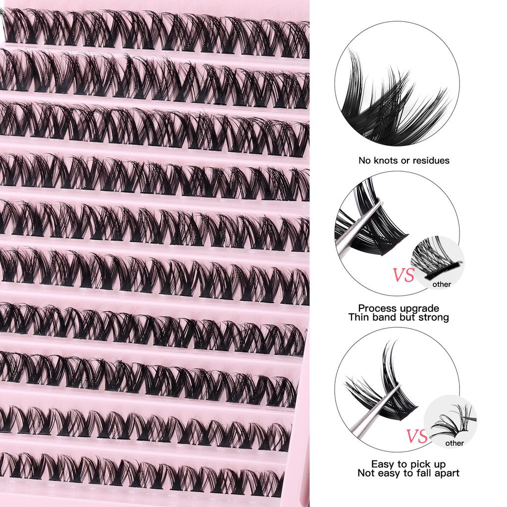 5D Volume Eyelash Clusters DIY Kit with Natural Wispy Bundles, Eyelash Glue Set for Self Application, Beginner Friendly Daily Home Eyelash Extensions