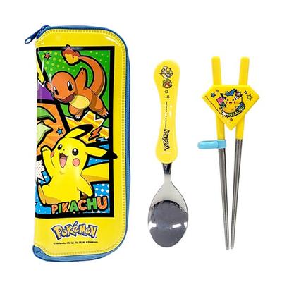 Lilpang Pokemon Wave Spoon Correction Chopsticks Case Set Comic Art, Mixed Colors, Spoon + Chopsticks + Case, 1 Set, Korean Popular Tableware