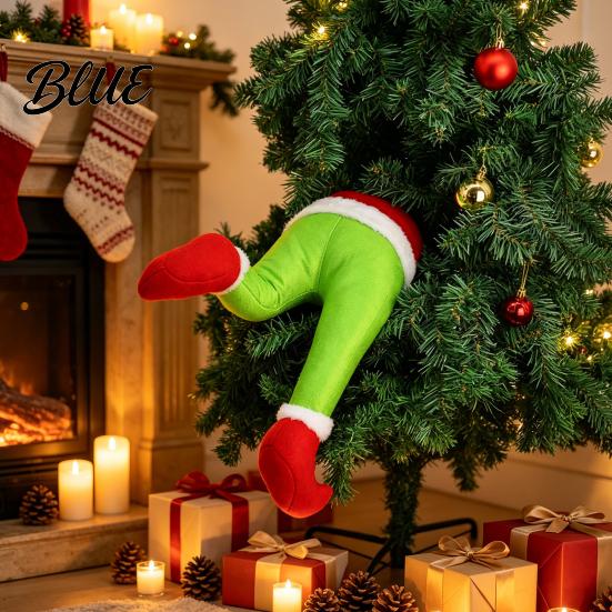 Xmas Tree Ornament for Kids Christmas Elf Stuffed Leg Ornaments Santa Green/Red Legs Decorations Poseable Indoor Fireplace Holiday Door Wreath