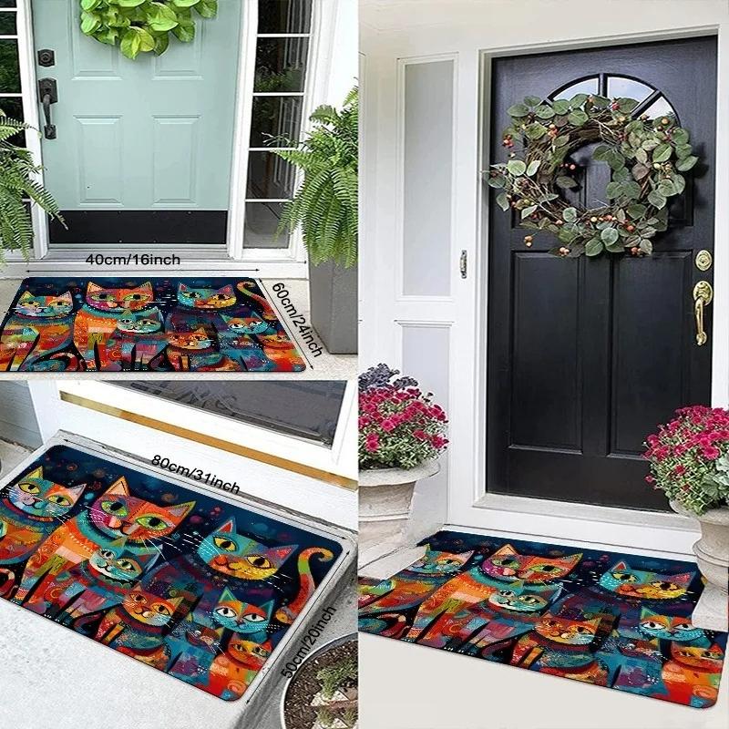 1PC Rainbow Cats Kitchen Rugs Non-Slip Home Door Mats Pop Design Bathroom Rugs Bath Mat Carpet for Home Sink Laundry Decor