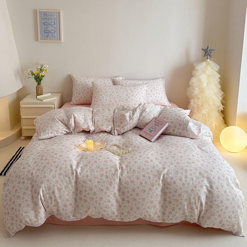 Pastoral Style Class A Maternal Infant Grade Cotton Double-Layer Yarn 4-Pcs Set Dormitory Cotton 3-Pcs Set Bed Sheet Quilt Cover Bedding