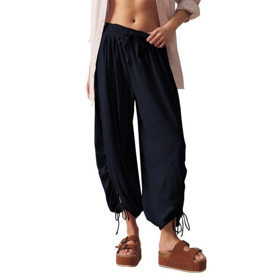 

Women Bloomers High-Drape Side Shirring Wide Leg Pants with Elastic Waistband Adjustable Drawstring Pure Color Casual XL темно-синий