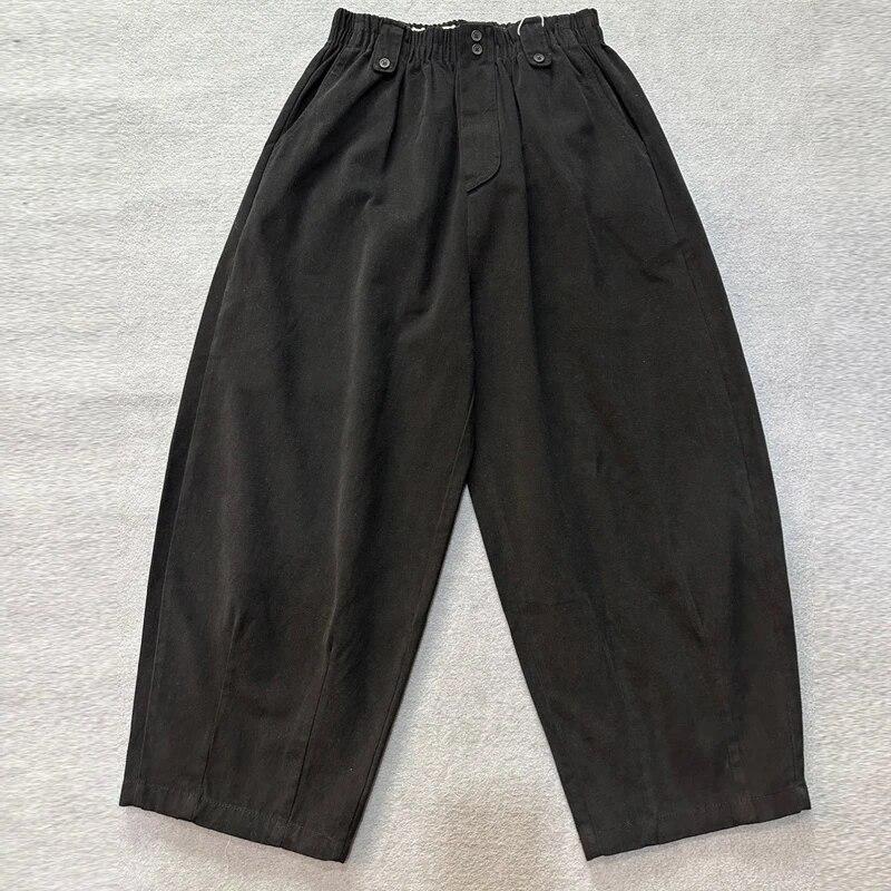 Johnature Bavlněné harémové kalhoty Dámské Podzim Zima Vysoký pas Elastické Volné Kalhoty Široké nohavice Ležérní Kapsy Kalhoty