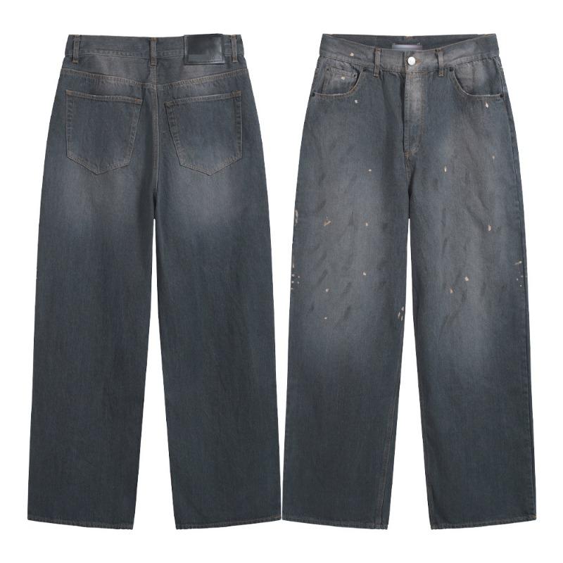 EastRogue Retro Sprany Postarzany Ręcznie Malowany Rozpryskiwany Atrament Denim Luźne Codzienne Unisex Długie Spodnie