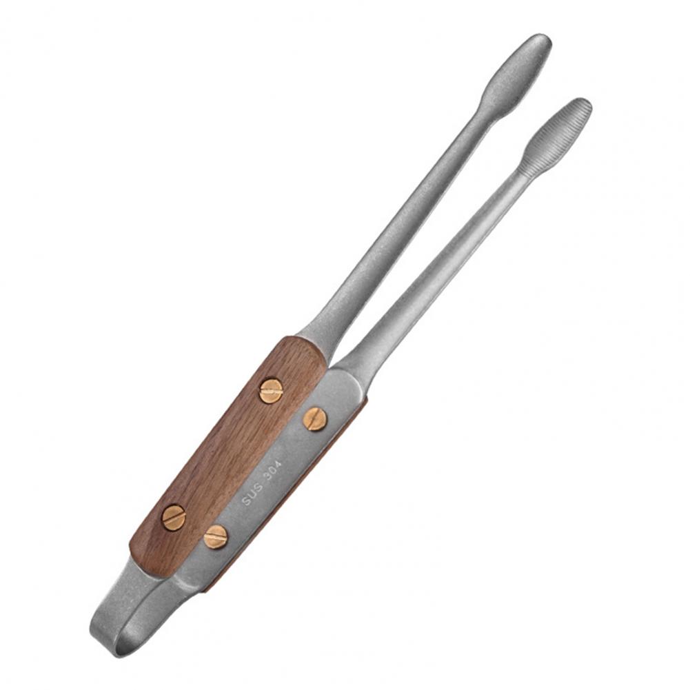 Stainless Steel Kitchen Tongs Rust Resistant Cooking Clamp Stainless Steel Cooking Tongs with Walnut Handle Heat for Grilling