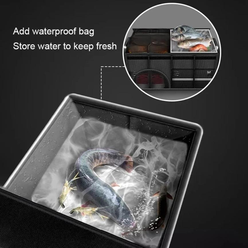 Foldable Trunk Storage Box Waterproof Oxford Cloth 110L Large-Capacity Car Organizer for Camping/Fishing Easy to Carry