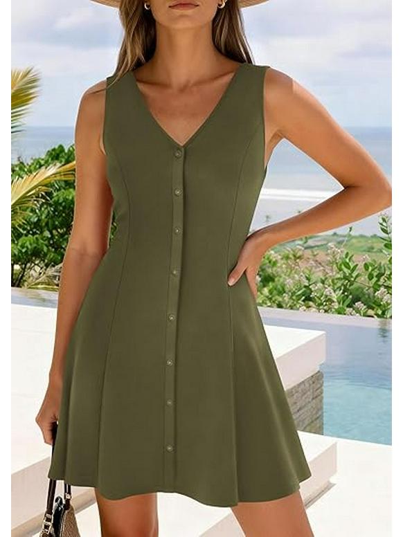 Women's Sleeveless V-neck A-line Summer Beach Dress