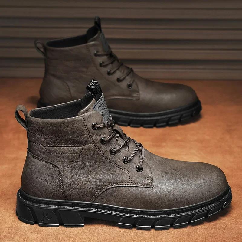 Winter Men Boots Outdoor Leather Ankle Boots Lightweight High Top Casual Boots Designer Male Work Boots Classic Handmade Boots