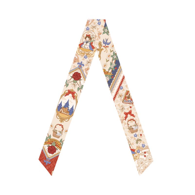 Princess Fairy Tale Long Silk Scarf French Romantic Scarves Tied Bag Silk Scarf Cute Tie Scarf Women Luxury 120cm x 5cm кремовый