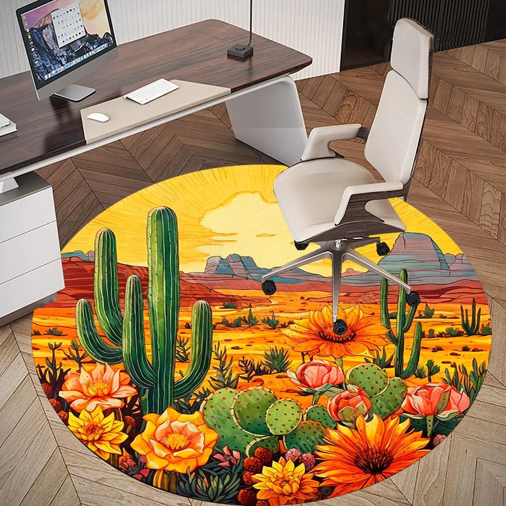 1PC cactus desert Office Round Area Rug, Under Office Chairs Bedroom Living Room Home Decor, Carpet for Office -1110165