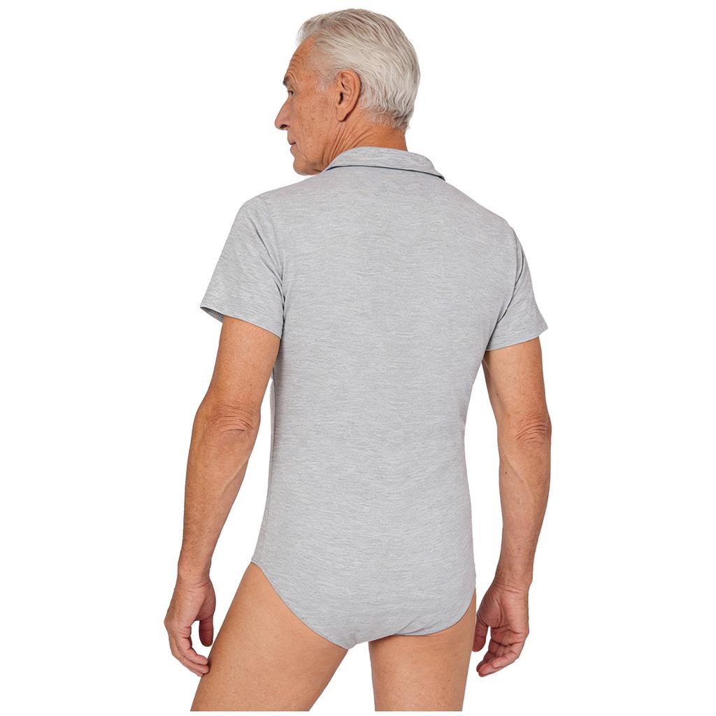 Tuta adattiva per paziente M-4XL con cavallo abbottonato, colletto rovesciato, manica corta, tutina unisex per assistenza a letto, cura dell'incontinenza
