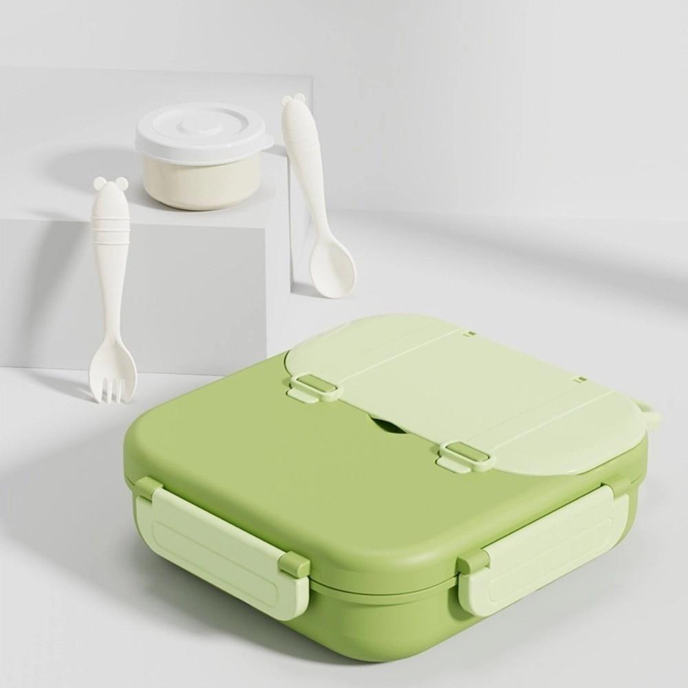 Portable Food Grade Lunch Box Divided Fresh Keeping Microwavable Lunch Box with Handle Spoon Fork Storage Box Outdoor Picnic зелёный 4990₽