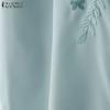 ZANZEA Women Casual Round Neck 3/4 Sleeve Loose Embroidery Print Blouse