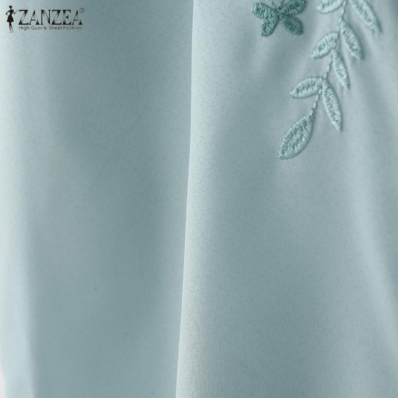 ZANZEA Women Casual Round Neck 3/4 Sleeve Loose Embroidery Print Blouse