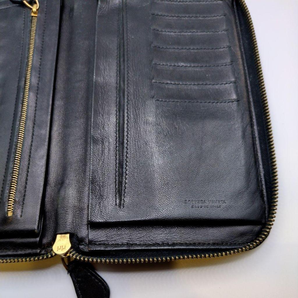 Used BOTTEGA VENETA Intrecciato Travel Case Long Wallet Black