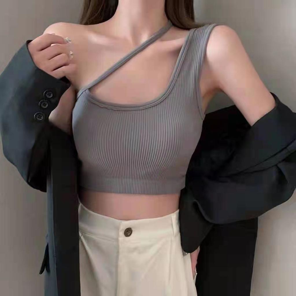Slant shoulder beauty back sling vest women's integrated bra without steel ring bra sexy base inner cover Spice girl chest wrap tube top