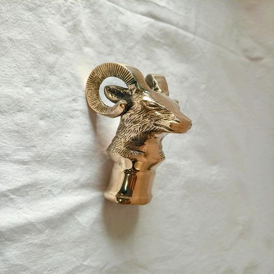 Brass Ram Head Walking Cane Wooden Stick with Brass Handle  Collectible  Gift for Gentlemen