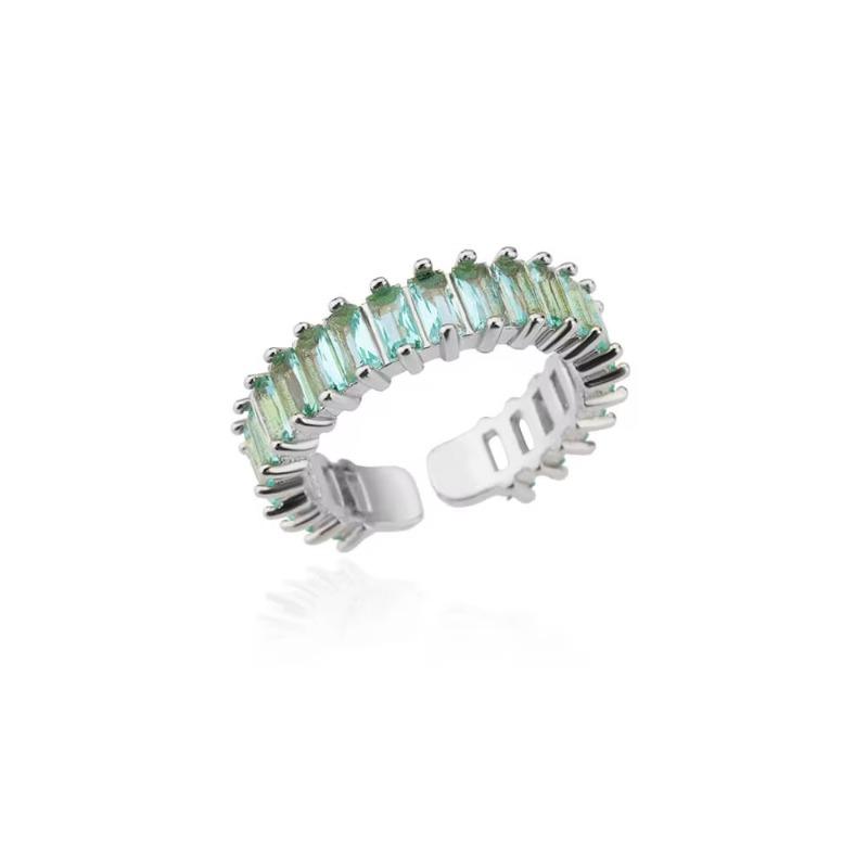 Vintage Light Luxury Gold Stainless Steel Cubic Color Square Zircon Ring Crystal Ring