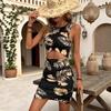 2026 Tropical Digital Print Hollow Sexy Slim Dress for Women's Beach Vacation
