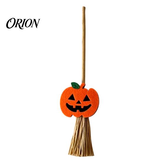 Natural Straw Broom Ornament Halloween Mini Broomstick Ornament, Witch Pumpkin Bat Ghost Decor with Grass Bright Wear-resistant Broom, Festive