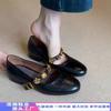 Shallow Soft-soled Single Shoes Women's Soft Leather Retro Round Head One-word Buckle with Mary Jane Shoes with Skirt