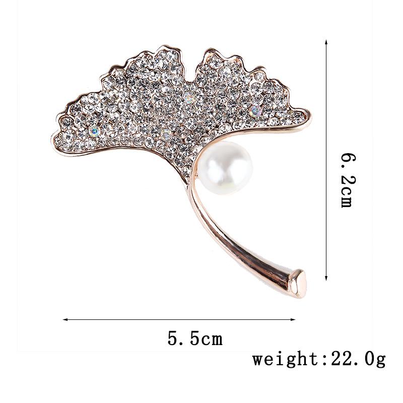 Pearl Ginkgo Leaves Rhinestone Brooch Lapel  Designer Brooch Pin Mini Bobby Pins Perfect Gift for Couples Western Accessories