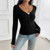 Damski top Y2K Slim zapinany na guziki z dekoltem w serek z długim rękawem dzianinowy t-shirt