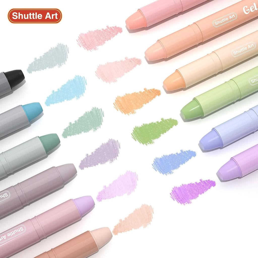 Shuttle Art Highlighter Soft Solid Fluorescent Fluorescent Soft Retractable Gel with Clear for Marking Convenient Storage Pens, 12-Color Set, Colors,