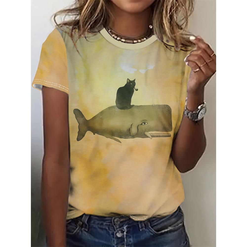 Women's T-Shirts 3d Animal Print Daily Tshirt Funny Casual Ladies Short Sleeve O Neck Female Clothing Top