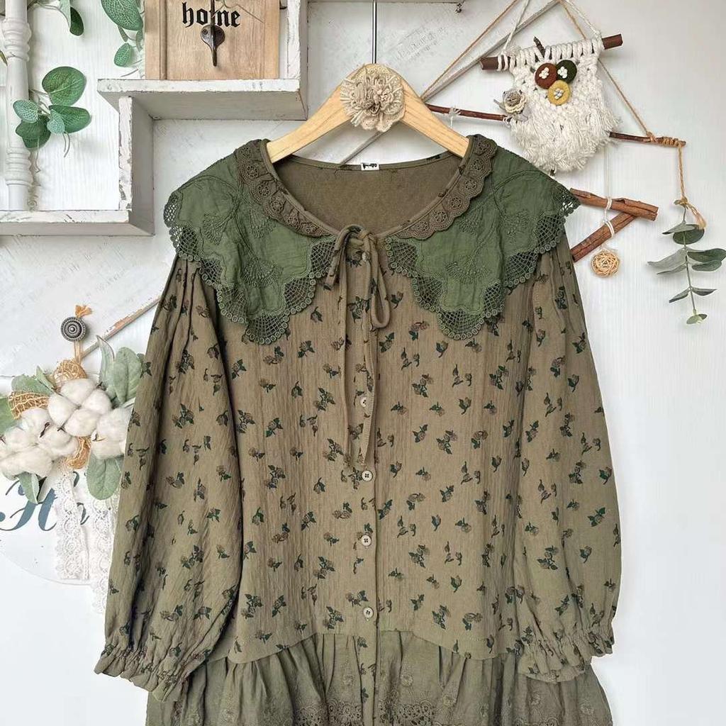 1116 Japanese pastoral age-reducing floral doll collar shirt, Mori girl fresh lace spliced top, spring