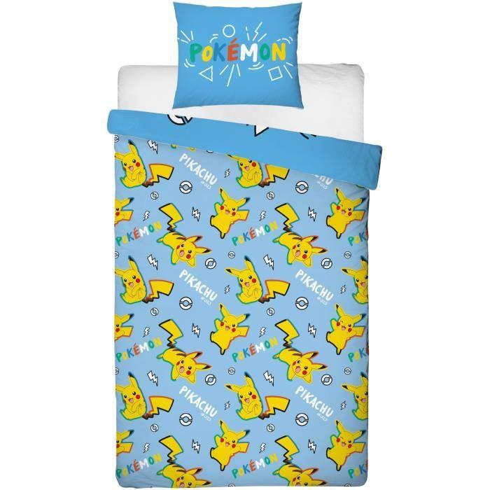 Parure De Lit - POKEMON - Pikachu Dans Tous Ses États - Microfibre - 1 Housse De Couette 140 X 200 Cm + 1 Taie 63 X 63 Cm