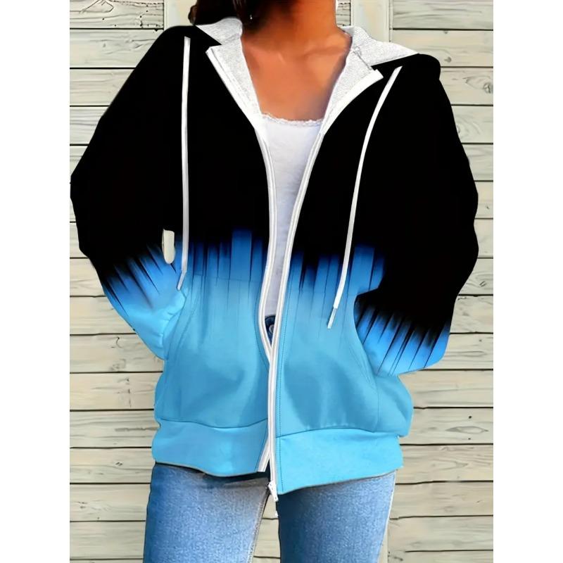 New Woman Sweatshirts Simple Gradient Print Long Sleeves Zip Hoodie Autumn Casual Drawstring Design Fashion Women's Hoodie