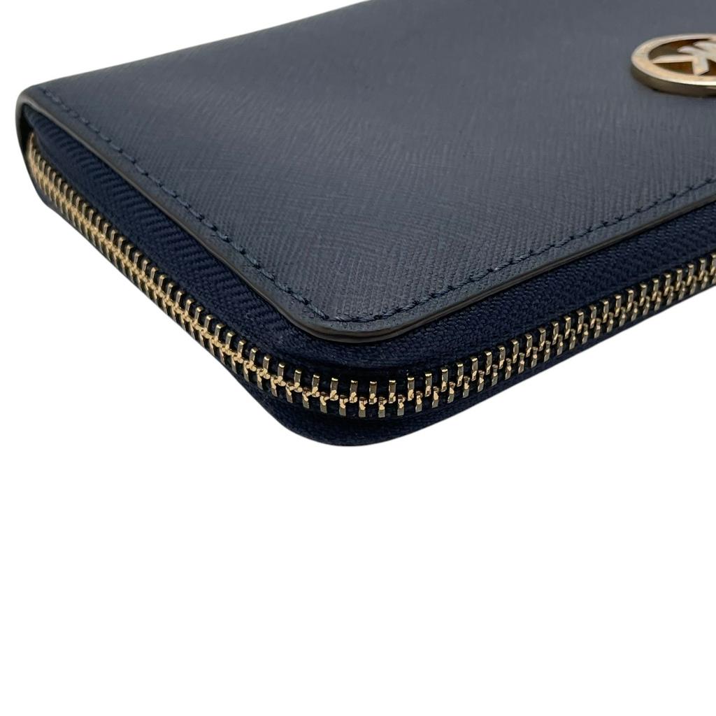 Used Michael Kors Purse / Zip Around Zip Around long walletPurse Navy/gold leather Women