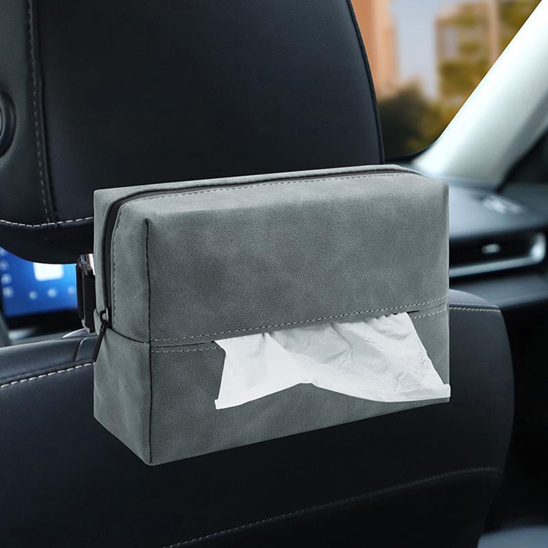 Boîte à mouchoirs en cuir nappa pour voiture, accoudoir central, pare-soleil, siège arrière, avec sangle de fixation