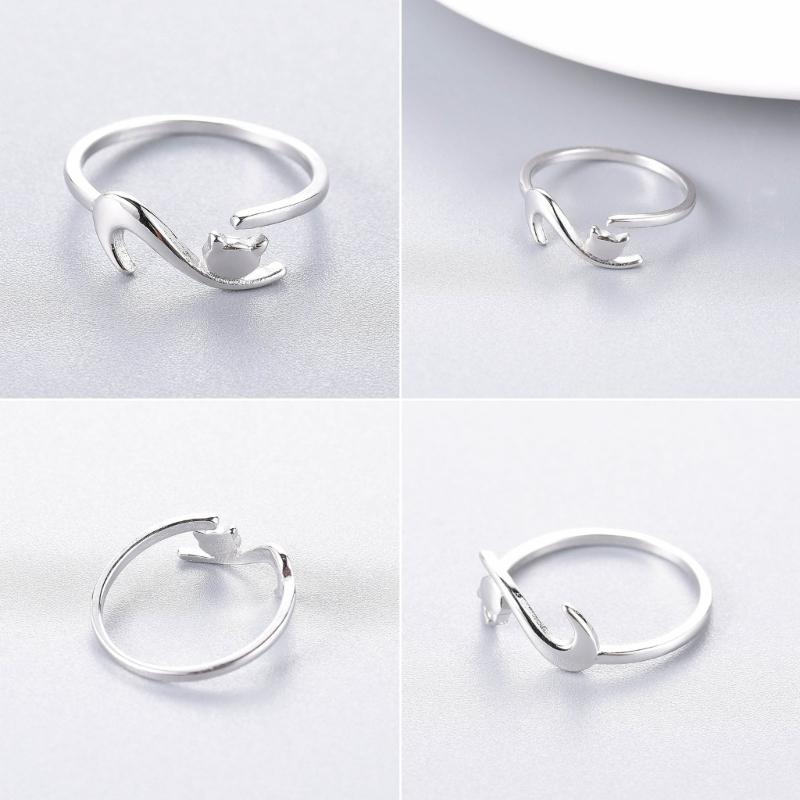 Adjustable Open Rings for Women Lovely Cat Long Tail Finger Rings Knitting Crocheting Joint Rings Jewelry Accessories