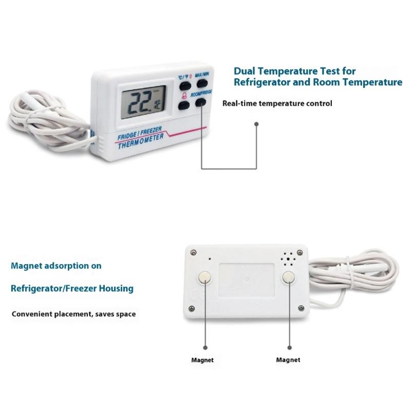 LCD Display Freezers Thermometers with ±1°C Accuracy Magnetic Mounting Strong Plastic for Home Commercial Use