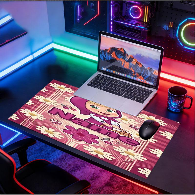Custom Name Personalized Masha and the Bear Pattern Mousepad, Laptop PC Desk Mat, Decorative Desk Mat for Home Keyboard Pad Gift