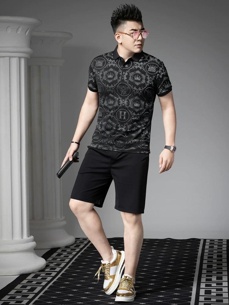 Ozhouzhan 2025 Summer New Trendy Slim fit Polo Shirt Men's Short sleeve T-shirt Fashion Print Lapel Top