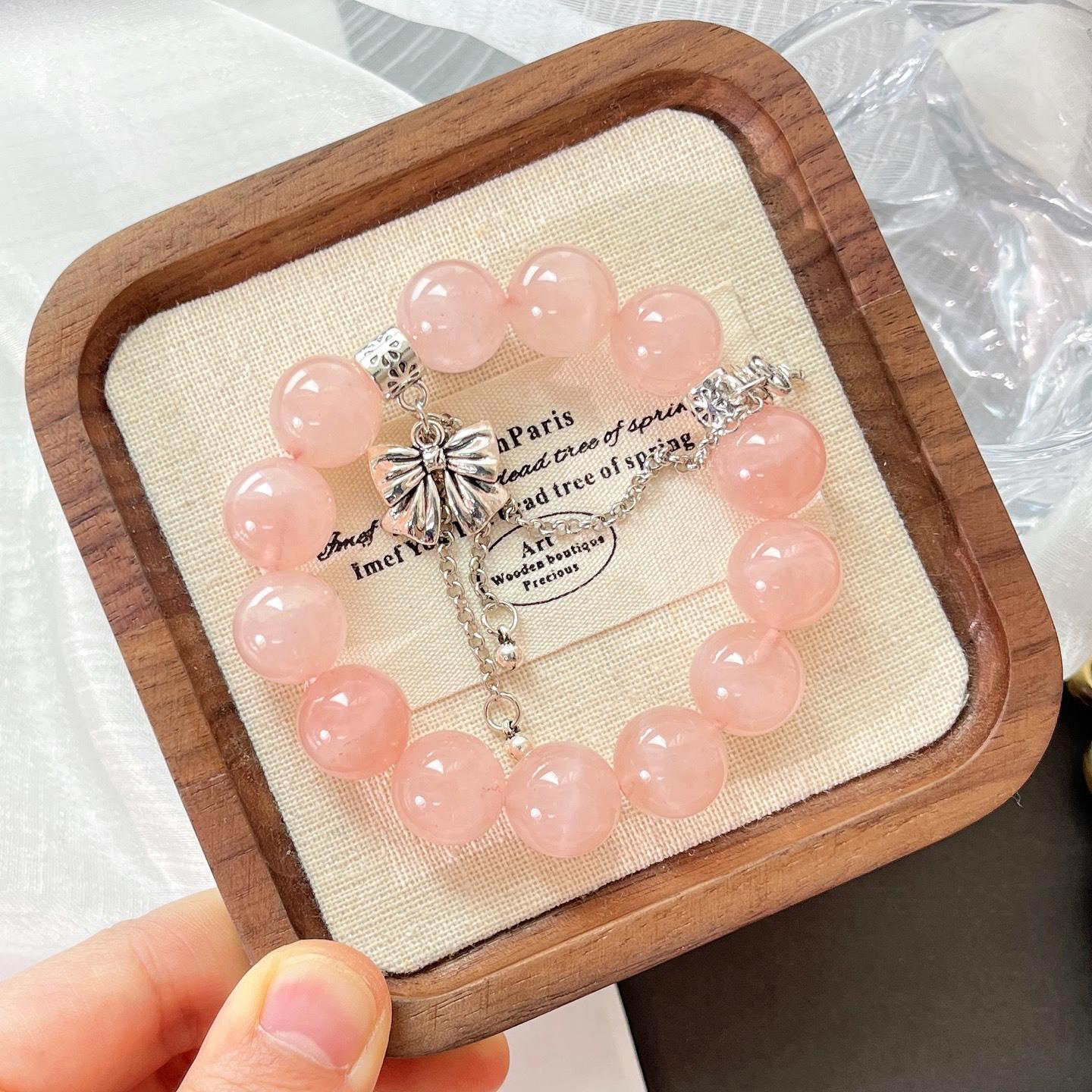 14Mm Large Particle Natural Madagascar Rose Quartz Bracelet