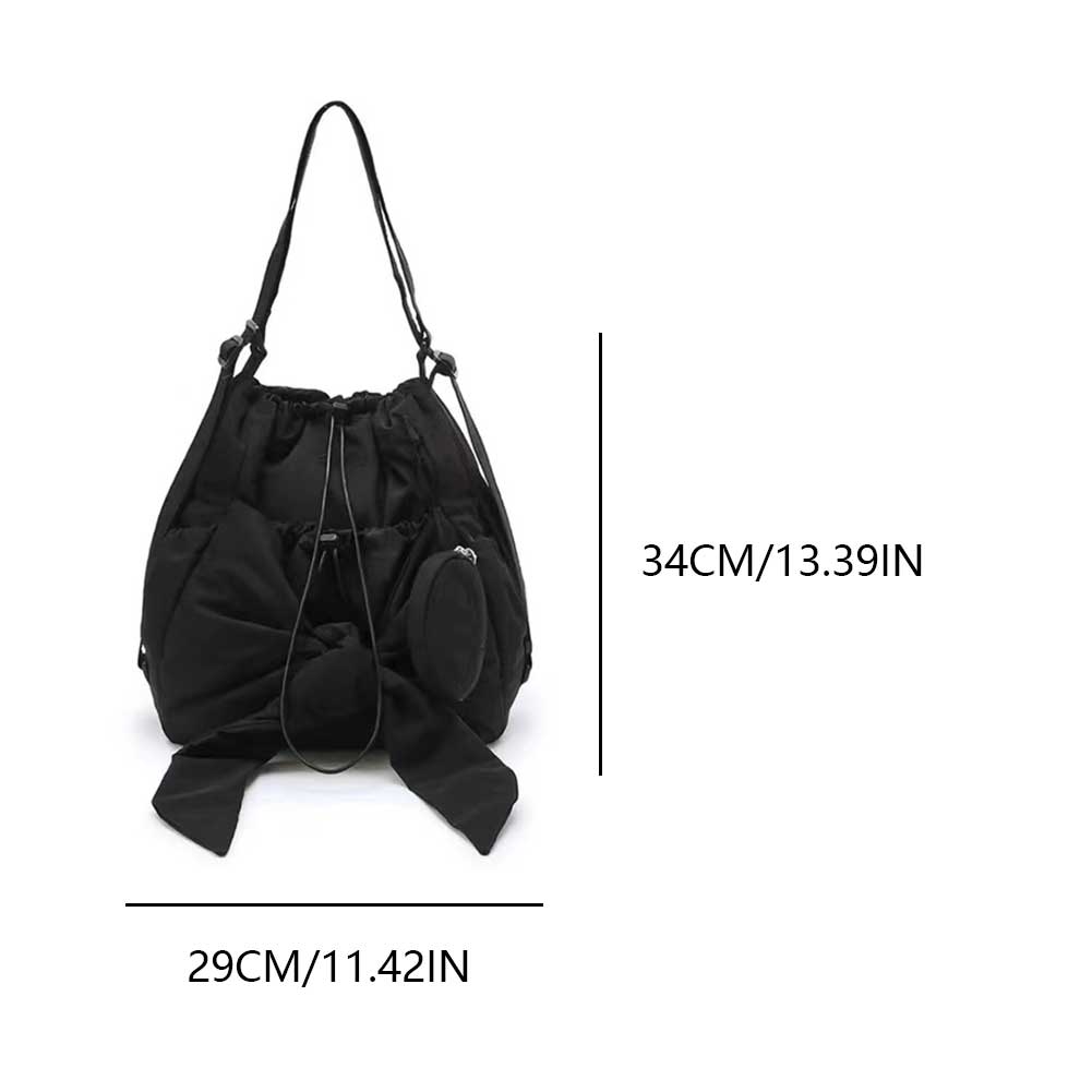 Women Simple Shoulder Bag Large Capacity Bow Daily Tote Handbag Solid Color Casual Backpack Ladies Travel Backpack