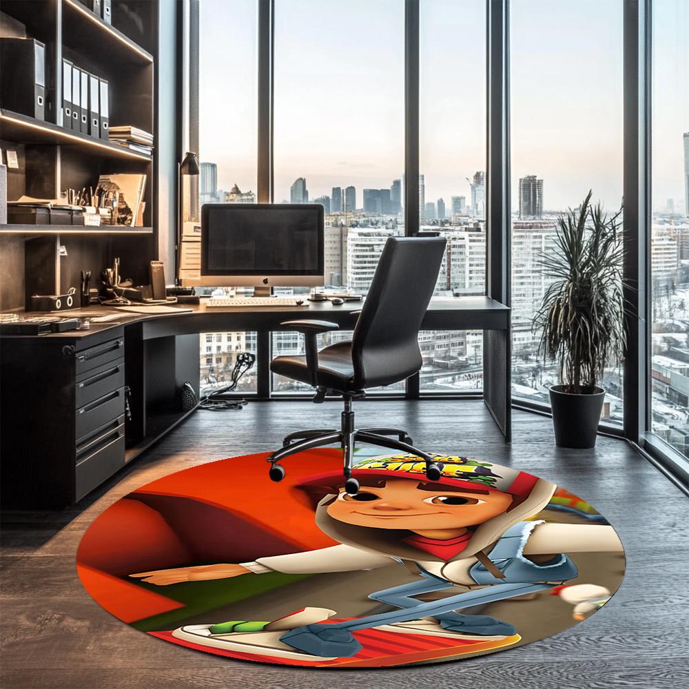 Subway Surfers Printed Round Rug Carpet Chair Rug Area Rug Entryway Doormats,for Office Chair Living Room Bedroom Kitchen Room.