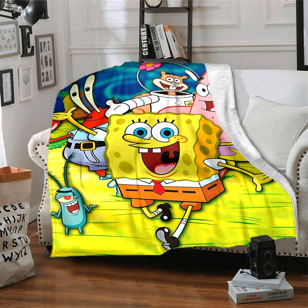 1Pc Spongebob Friends Adventure Flannel Blanket, Soft And Comfortable, Casual Warm, Camping Travel, Christmas, Halloween Xmas Gift. G1176