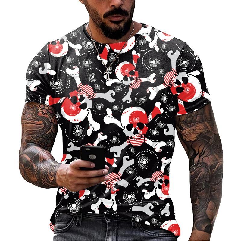 Skull T-shirt Short Sleeve Summer Trendy Men's Hot 3D Digital Printed Top Shirt