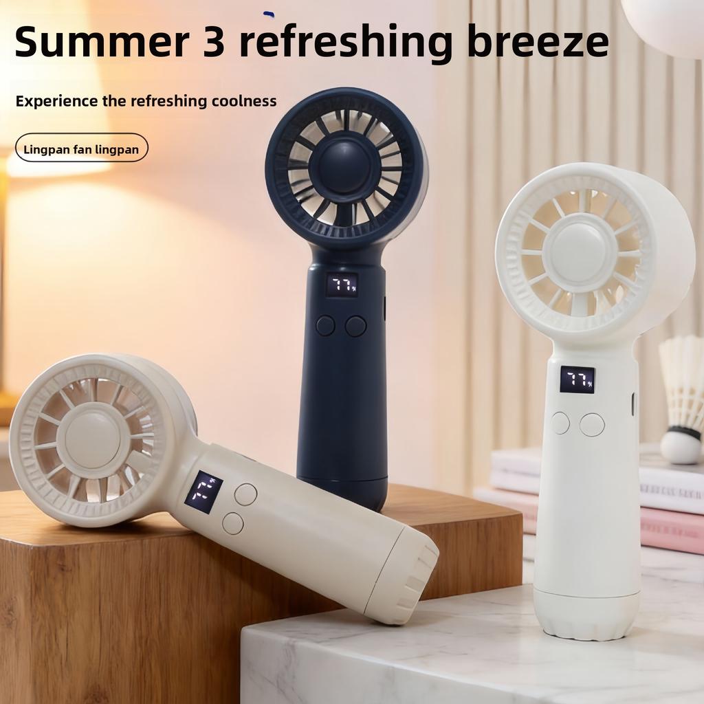 Simple Handheld Intelligent Digital Display Fan with 99-speed Wind Adjustment for Cooling In Summer and USB Charging Function