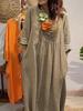 2026 New Independent Station Women's V-Neck Casual Solid Color Cotton and Linen Dress