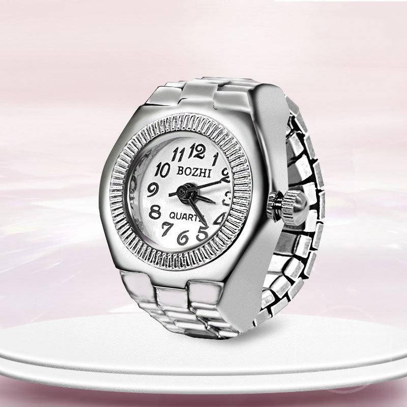 Fashion Mini Quartz Watch Clock Finger Rings for Men Women Elastic Strap Punk Gothic Couple Roman Ring Jewelry Gift