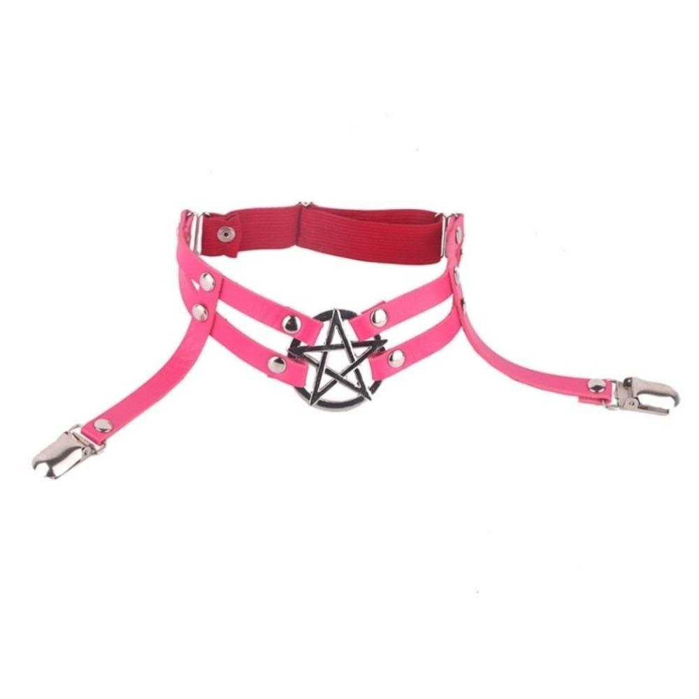 

Punk Pentagram Leg Strap Adjustable Thigh Harness Fashion Suspender Stockings Clip Girls рожевий червоний колір