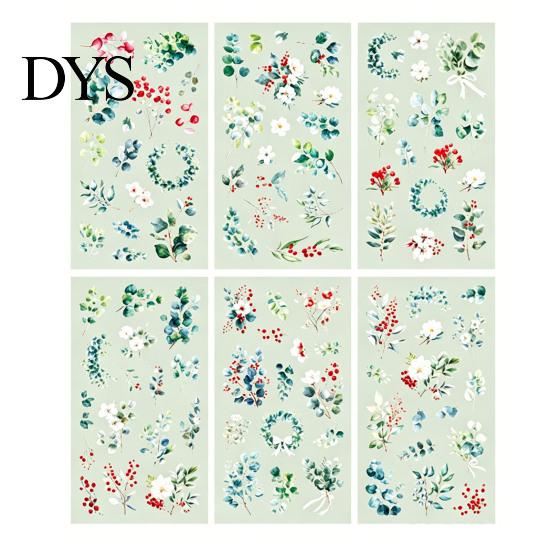 Floral Scrapbook Supplies 6 Sheets/Set Natural Flower Stickers, Waterproof PVC Plants Decals, Retro Stickers Transparent Decorative for DIY